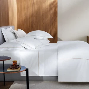 Capa de Edredom King Trussardi Dominicani Branco/Nocciola 600 Fios 100% Algodão Egípcio (2,90m x 2,70m)