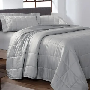 Colcha Queen Kacyumara Satinée Square Prata com 2 Portas Travesseiro 2,40m x 2,60m