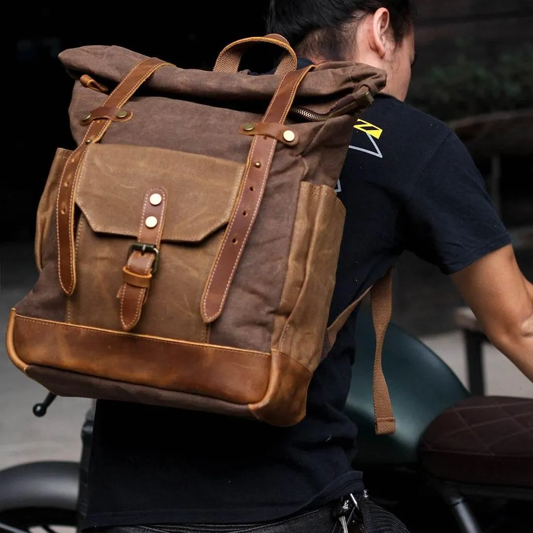 Mochila BP 102 Notebook 15.6" em Lona e Couro. Roll-Top Ajustável