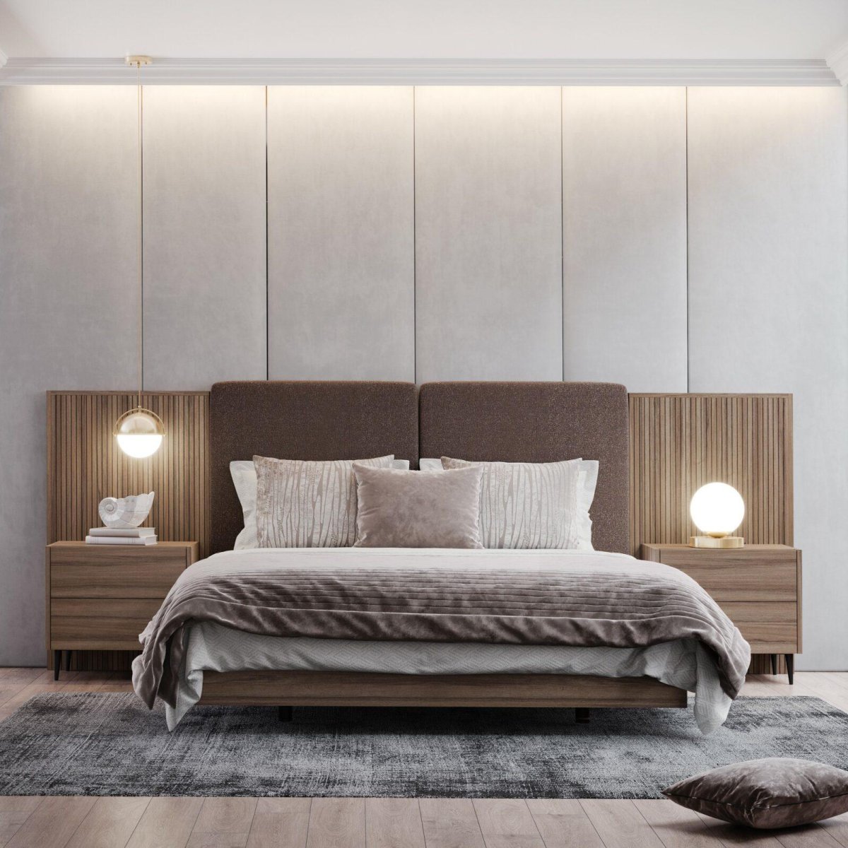 Conjunto Cama Casal + mesas cabeceira AQUA AQ01