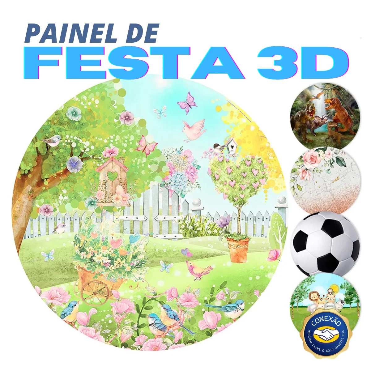 Painel de Festa Redondo 3D - Com Elástico – Fácil de Usar, Tecido Sublimado (1,5m) - Image 2