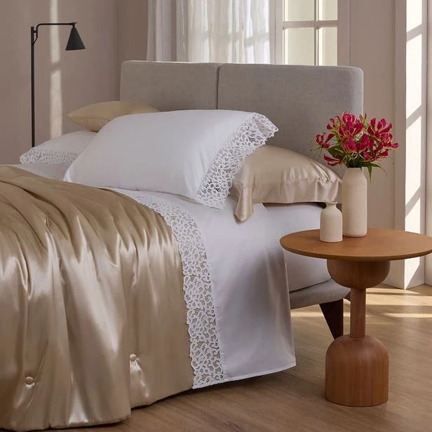 JOGO DE CAMA SUPER KING CAPRI BRANCO C/RENDA BRANCA 2,80X2,80CM - Image 3